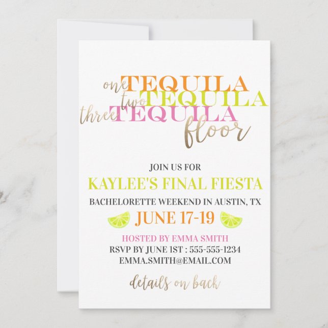 Neon Modern Final Fiesta Bachelorette Weekend Invitation (Front)