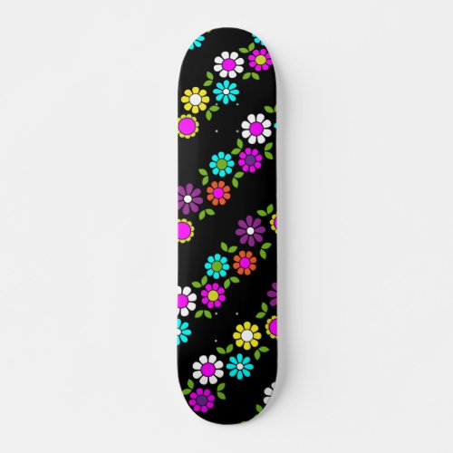 Neon Modern Floral Pattern Skateboard