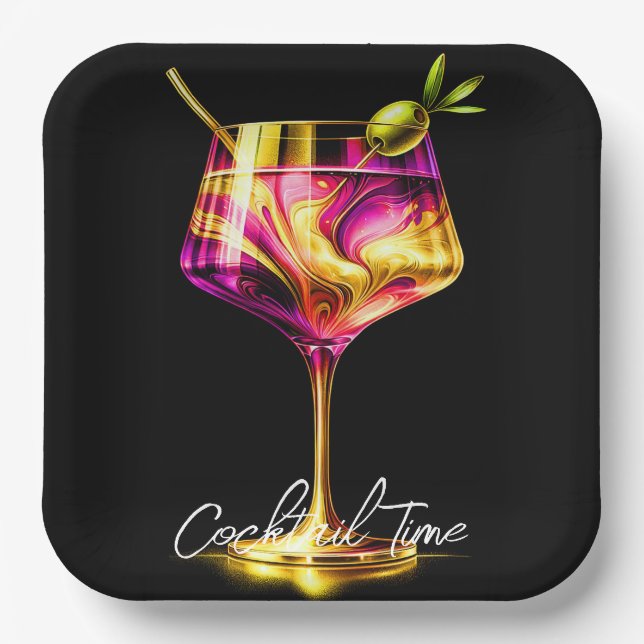 Neon Modern Party Time Personalized Paper Plates (Front)