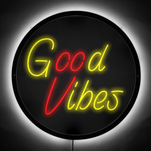 Neon Modern Retro Quote Good Vibes Smiley LED Sign