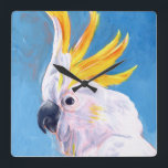 Neon Mohawk - Cockatoo Square Wall Clock<br><div class="desc">Neon Mohawk I by Jennifer Paxton Parker. A tropical cockatoo rocks a neon-colored mohawk. | 162732Z</div>