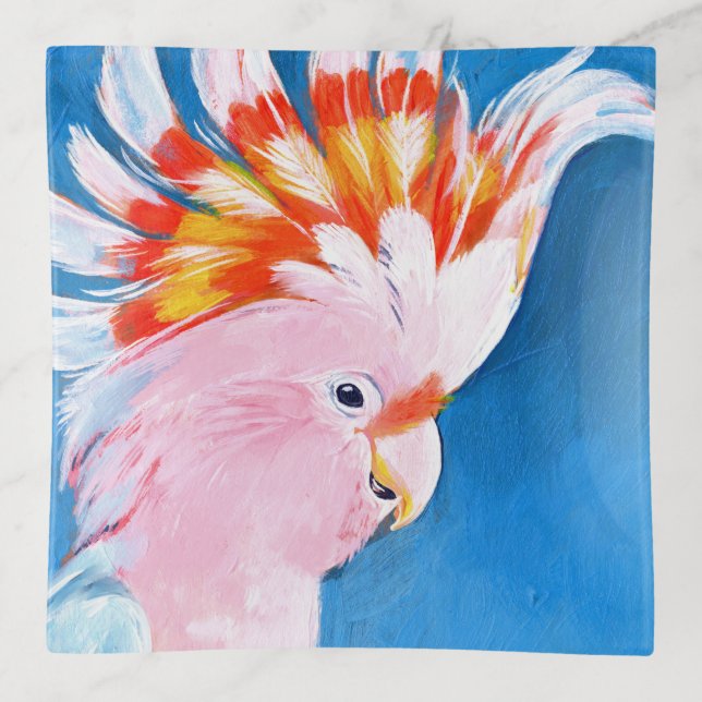 Neon Mohawk - Pink Cockatoo Trinket Tray (Front)