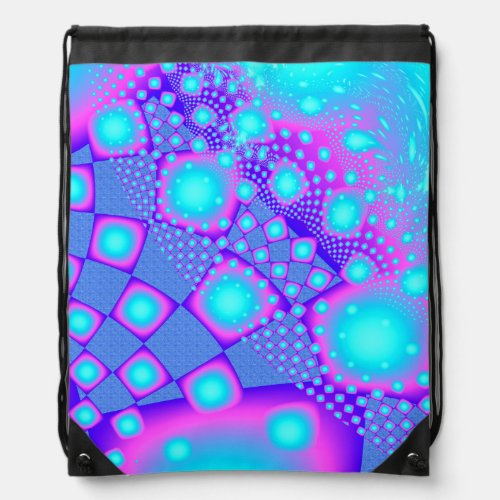 Neon Molecules Psychedelic Fractal Drawstring Bag