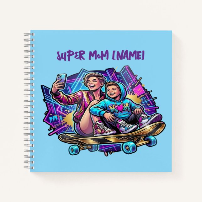  Neon Mom & Son Spiral Notebook (Front)