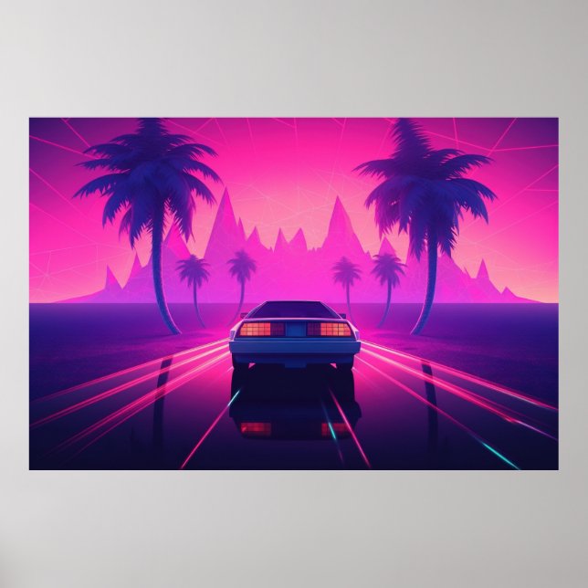 Neon Momentum: Propelling into Synthwave Dimension Poster (Front)