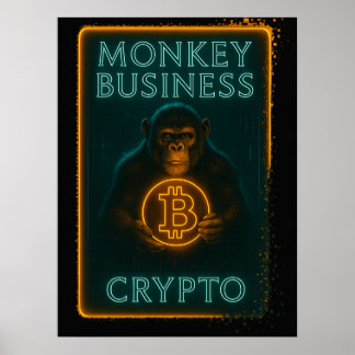 Neon Monkey Business Crypto Art Canvas – Bitcoin  Poster