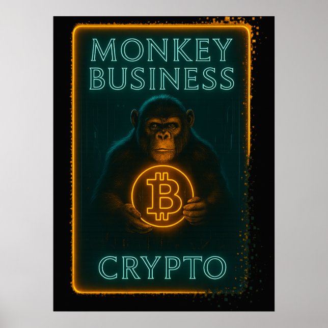 Neon Monkey Business Crypto Art Canvas – Bitcoin  Poster (Front)