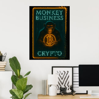 Neon Monkey Business Crypto Art Canvas – Bitcoin  Poster