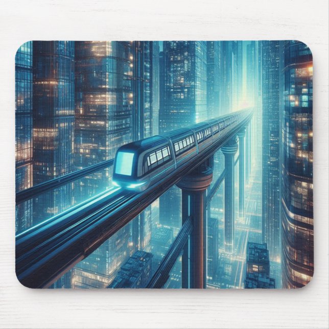 Neon Monorail Skyline Mouse Pad (Front)