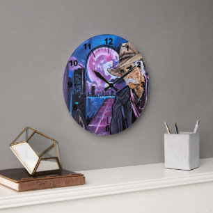 Neon Moon Painting by Alfred Fox Large Clock