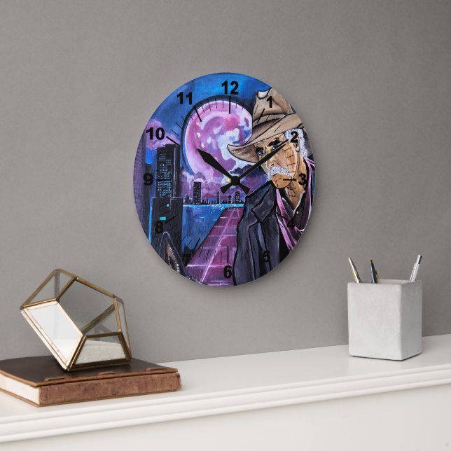 Neon Moon Painting by Alfred Fox Large Clock (Office)