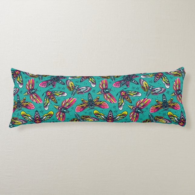 Neon Moth Pattern Body Pillow (Front)