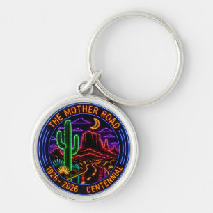 Neon Mother Road Centennial 1926-2026 Route 66  Keychain