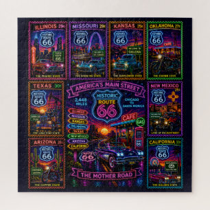 Neon Mother Road Stamp Collage Jigsaw Puzzle