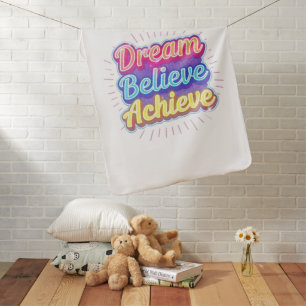 Neon motivational quote 'Dream believe achieve' Baby Blanket