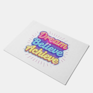 Neon motivational quote 'Dream believe achieve' Doormat