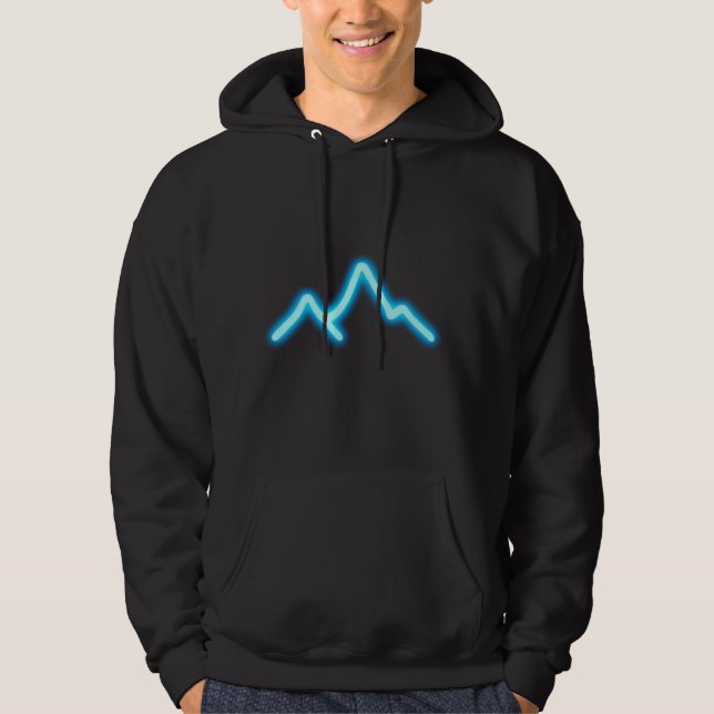 Neon Mountain Glow – Minimalist Luminous Line Art Hoodie (Front)