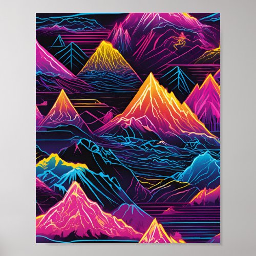 neon mountain poster