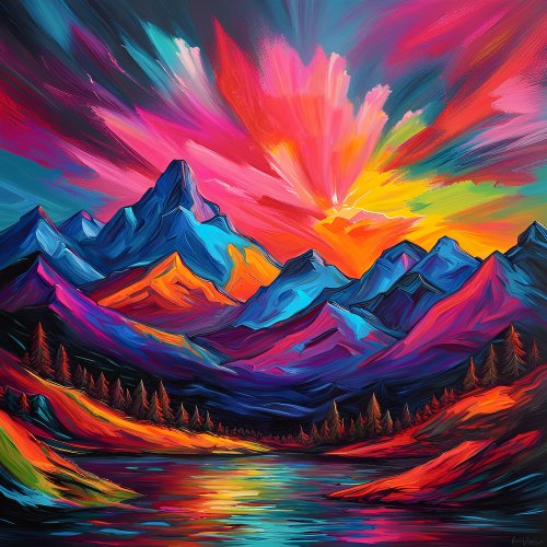 Neon Mountain Sunset Poster