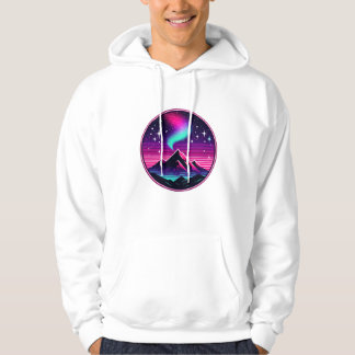 Neon Mountain Under Starry Sky – Futuristic Night Hoodie