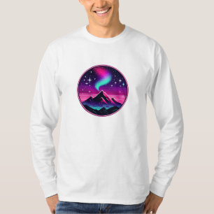 Neon Mountain Under Starry Sky – Futuristic Night T-Shirt