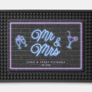 Neon Mr & Mrs Cocktails Blue/Violet ID972 Bar Mat