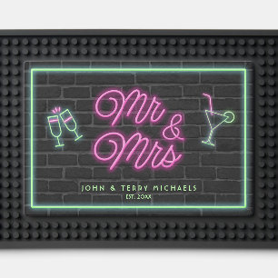 Neon Mr & Mrs Cocktails Pink/Green ID972 Bar Mat