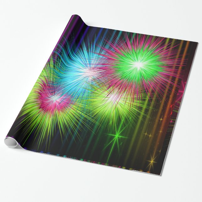 Neon Multi Color Starburst Paint Splatters Large Wrapping Paper (Unrolled)