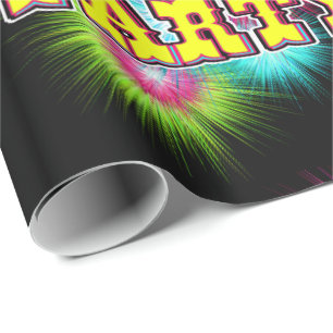 Neon Multi Color Starburst Paint Splatters Party Wrapping Paper