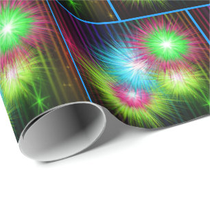 Neon Multi Color Starburst Paint Splatters Wrapping Paper