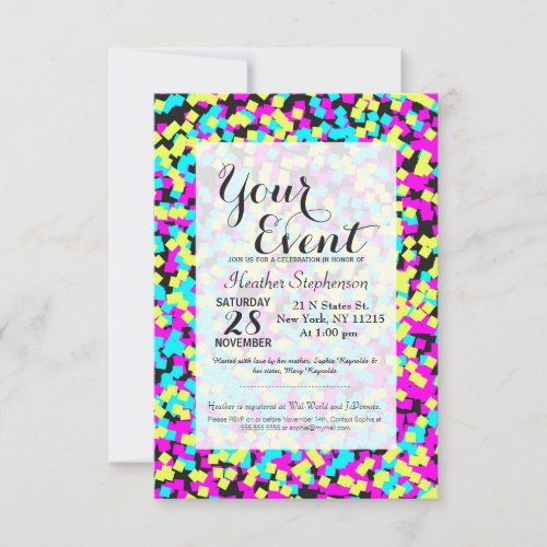 Neon Multi_Colored Fun Confetti Invitation