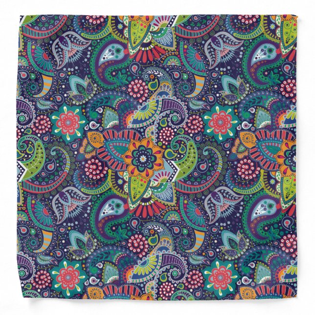 Neon Multicolor floral Paisley pattern Bandana (Front)