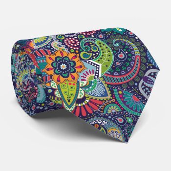 Neon Multicolor Floral Paisley Pattern Neck Tie by AllAboutPattern at Zazzle