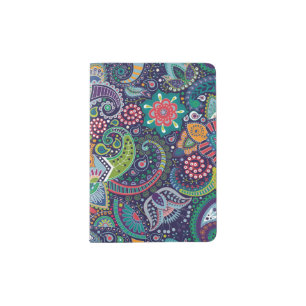 Neon Multicolor floral Paisley pattern Passport Holder