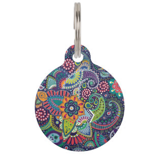 Neon Multicolor floral Paisley pattern Pet Tag