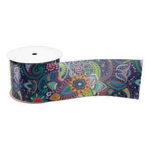 Neon Multicolor floral Paisley pattern Satin Ribbon
