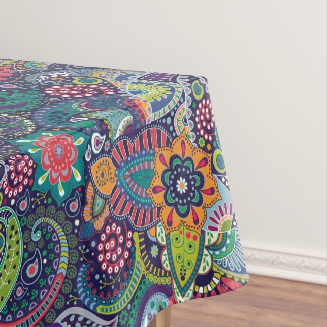 Neon Multicolor floral Paisley pattern Tablecloth (In Situ)