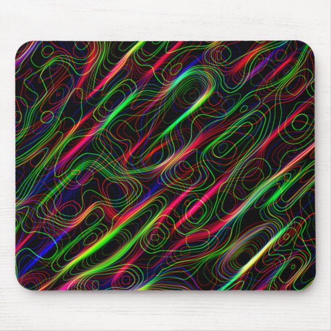 Neon Multicolored Curved Lines Mouse Pad (Front)