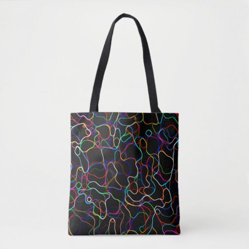 Neon Multicolored Curved Lines Tote Bag