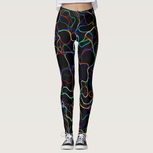 Neon Multicolored Curvy Line Pattern _COOL Leggings