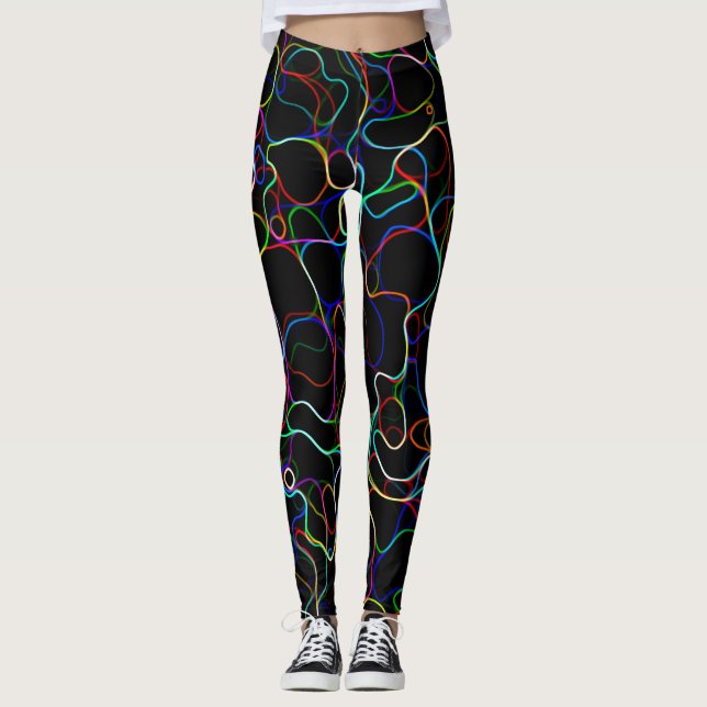 Neon Multicolored Curvy Line Pattern -COOL Leggings (Front)