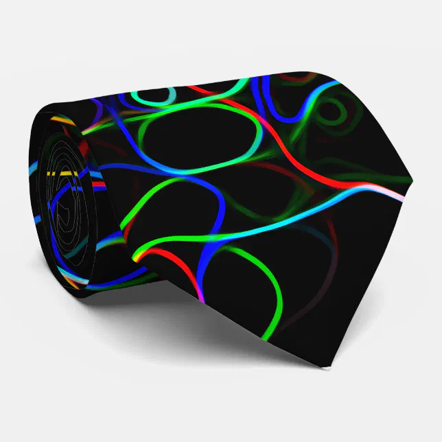 Neon Multicolored Curvy Line Pattern -COOL Neck Tie (Rolled)