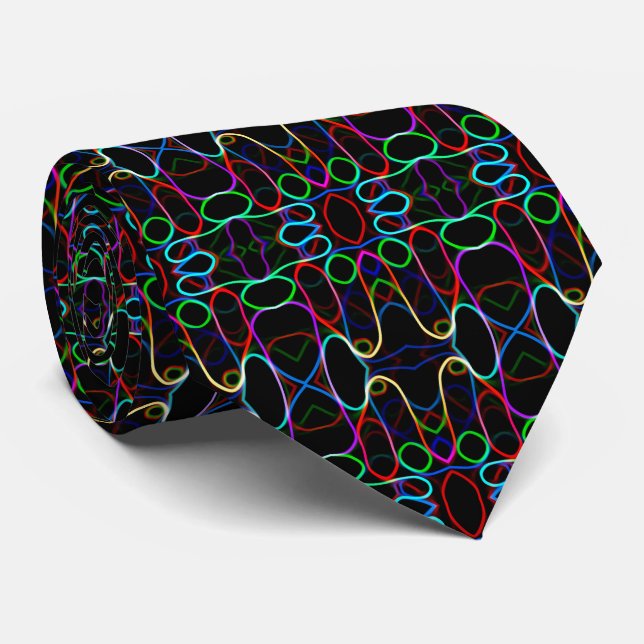 Neon Multicolored Curvy Line Pattern -COOL Neck Tie (Rolled)