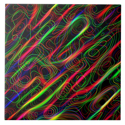 Neon Multicolored Lines Ceramic Tile