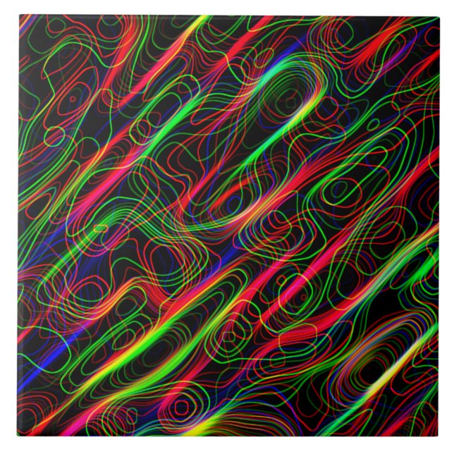 Neon Multicolored Lines Ceramic Tile (Front)