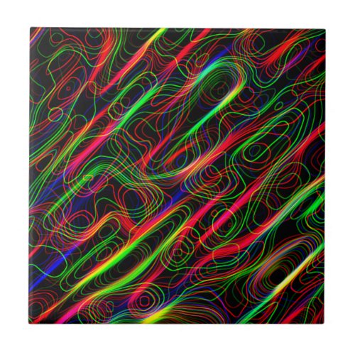 Neon Multicolored Lines Ceramic Tile