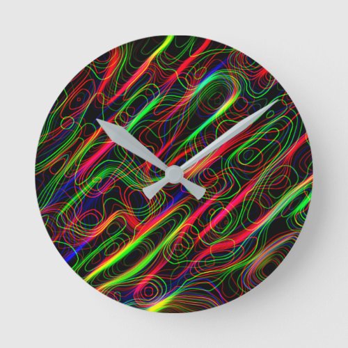 Neon Multicolored Lines Round Clock