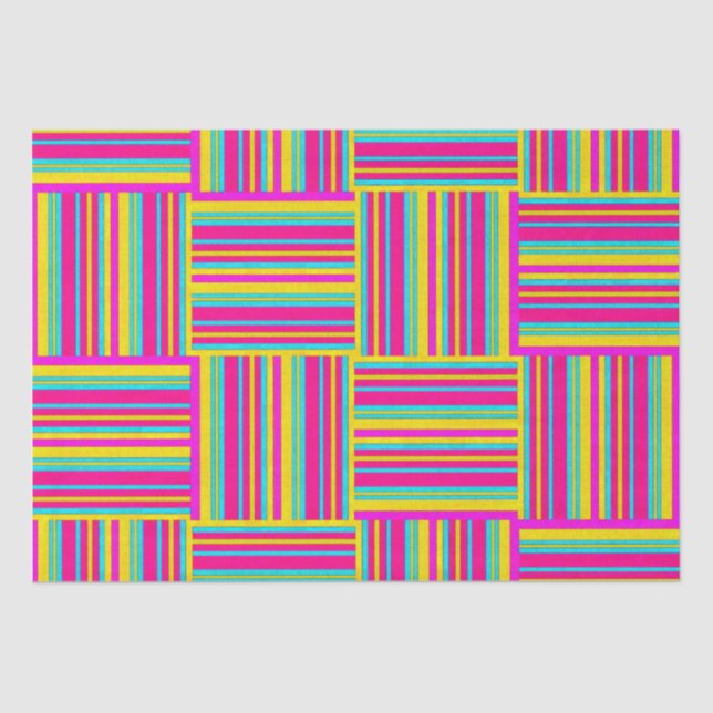 Neon Multicolored Weaved Squares Tissue Paper (Front)