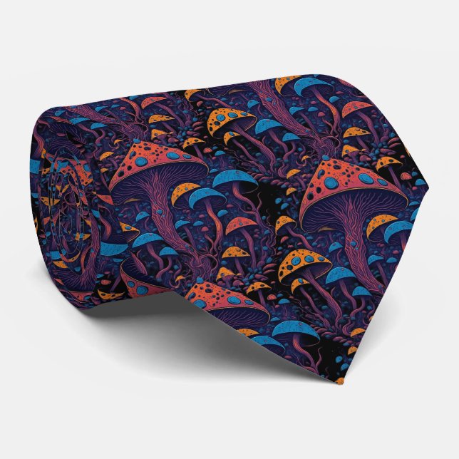 Neon Mushroom Dreamscape Tie (Rolled)