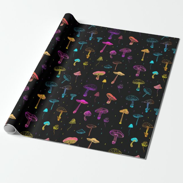 Neon Mushroom Wrapping Paper (Unrolled)